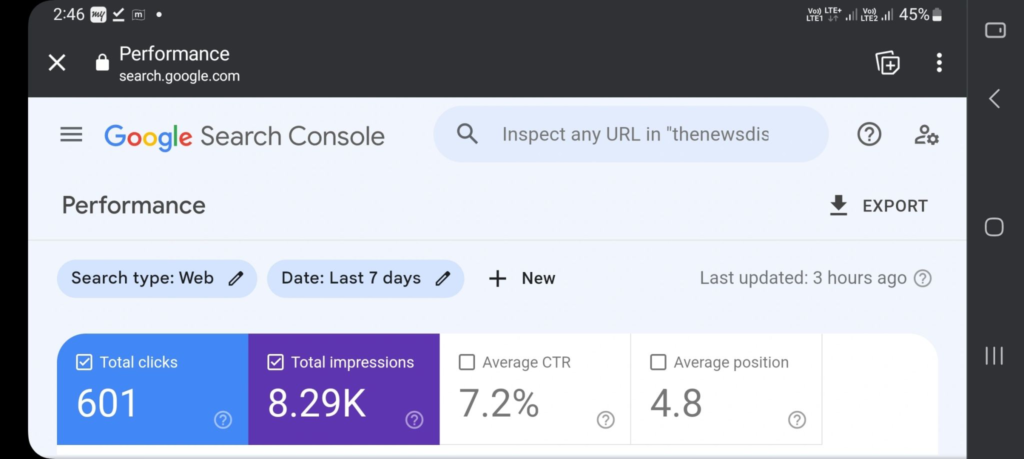 Google Search Console (webmaster) Snapshot