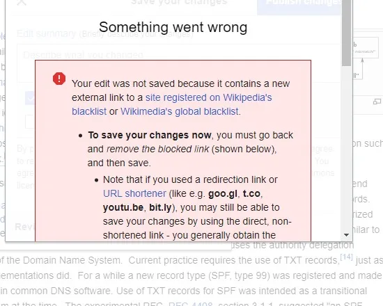 Wikipedia Flagged a .xyz Domain because of its Blacklist