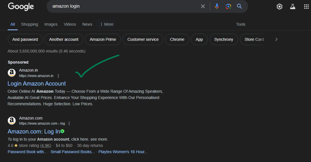 Amazon Login, A Navigational Keyword